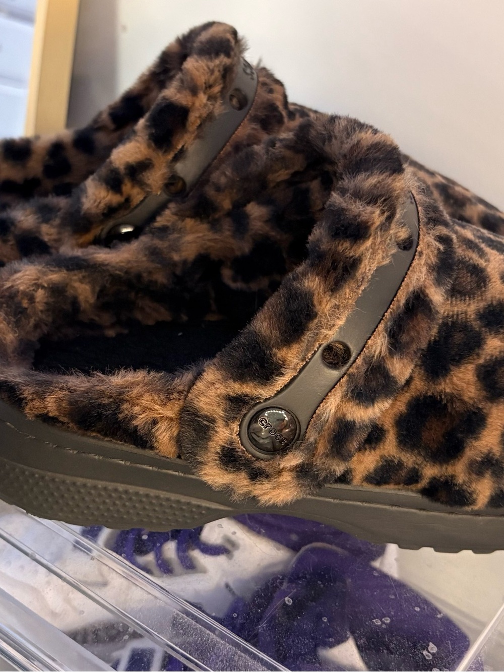 CROCS Leopard Faux-Fur Clog in Brown and Black
